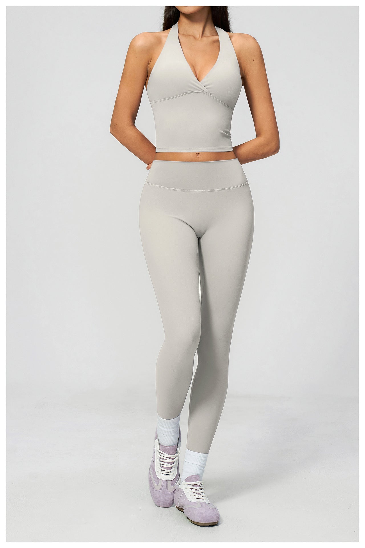 Brushed Deep V Plunge Halter High Waist Yoga Clothes