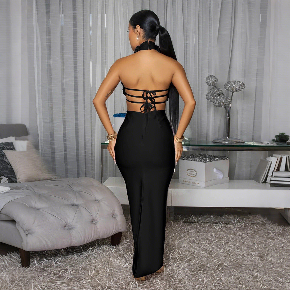 Sexy Halter Large Floral Evening Dress