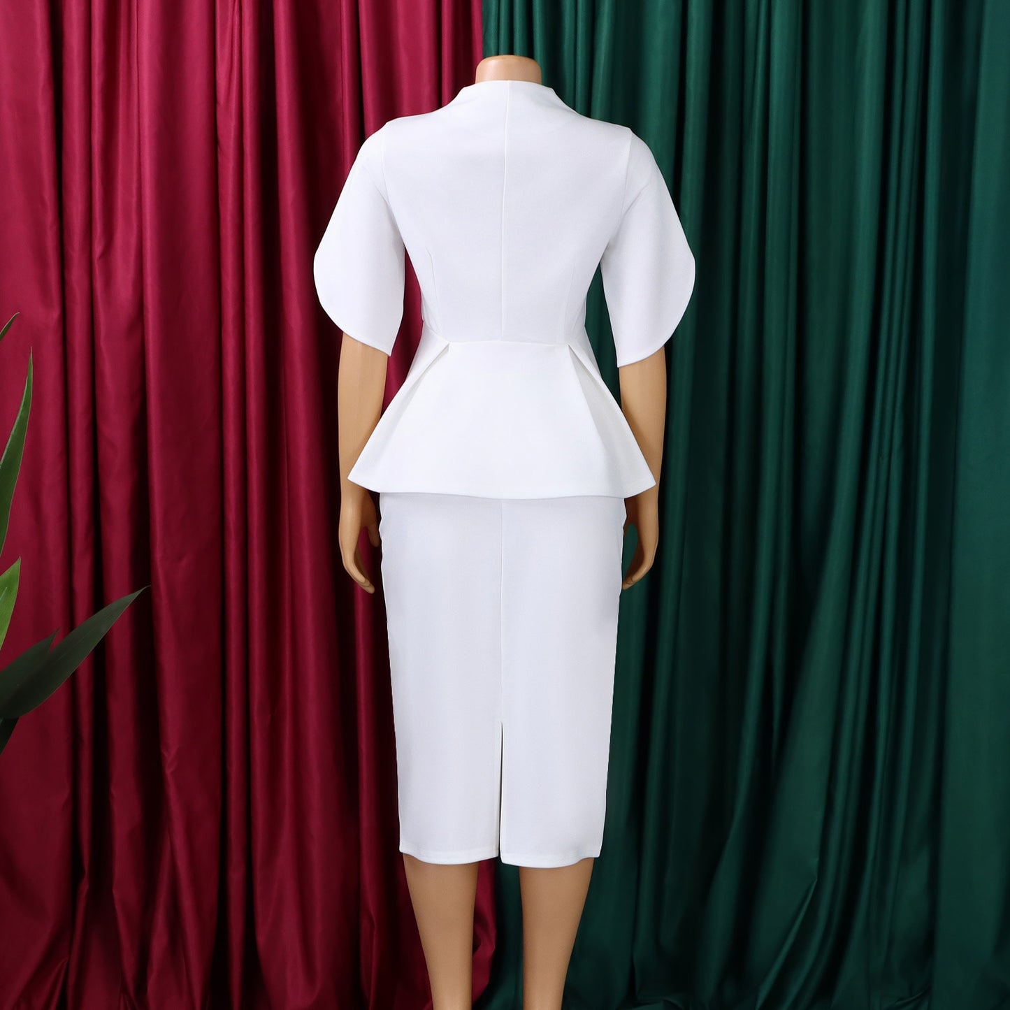Women Short Sleeve Elegant Ruffled Hip Split Skirt Set