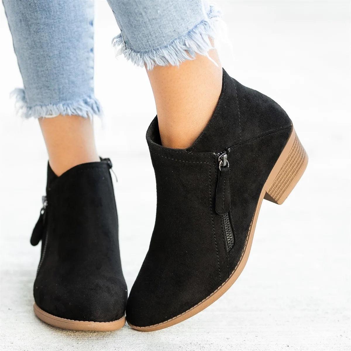 Women Suede Thick Heel Thin Martin Boots - Venus Trendy Fashion Online