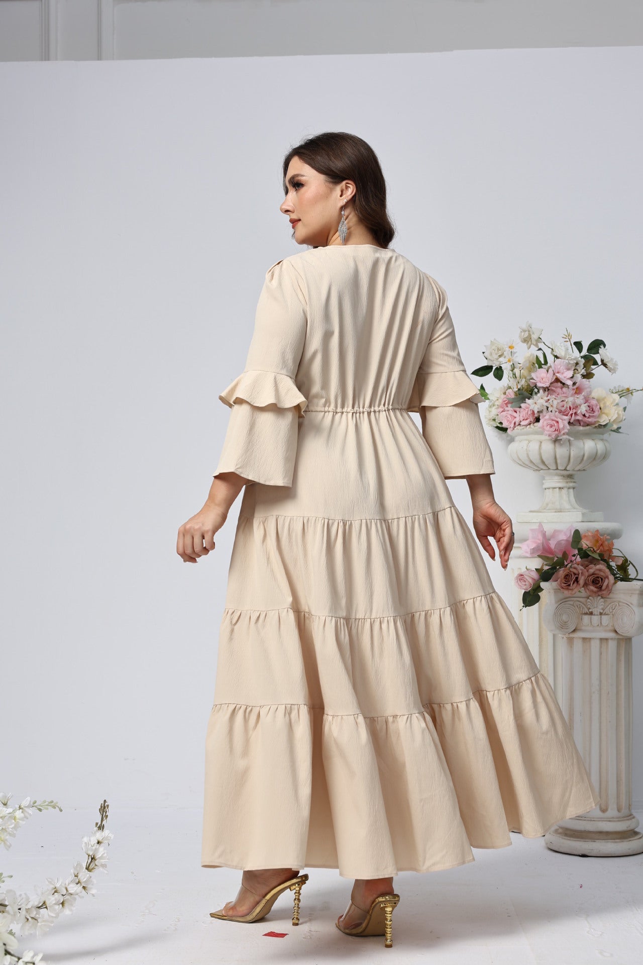 Women Large Swing V neck Long Dress