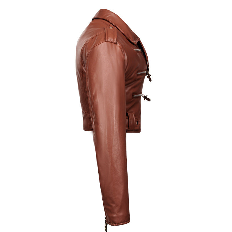 Women Leather Short Cotton High Waist Jacket
