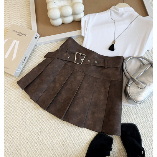 Women Faux Leather A line Skirt