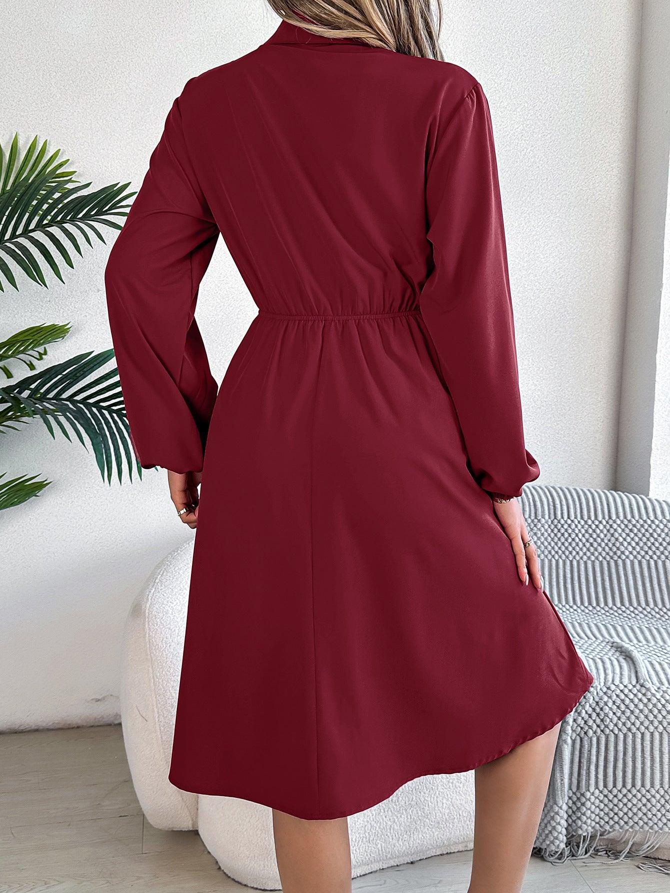 Real Shot Autumn Winter Casual Button Lace up Dress - Venus Trendy Fashion Online