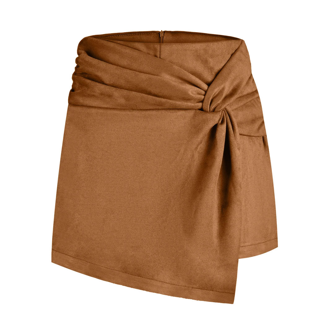 Women Skort Suede Kinked Pantskirt