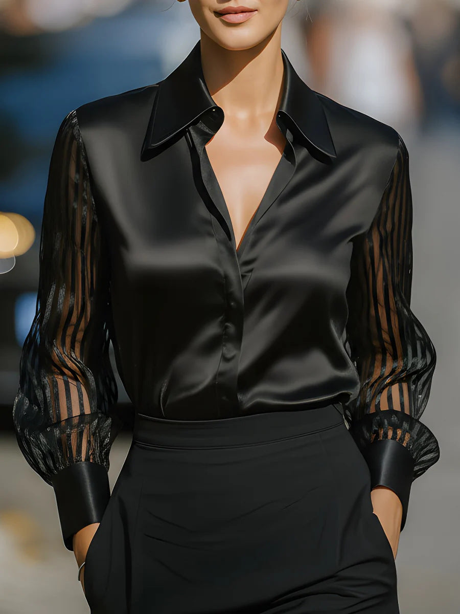 Women Solid Color Elegant Office Long Sleeve Shirt