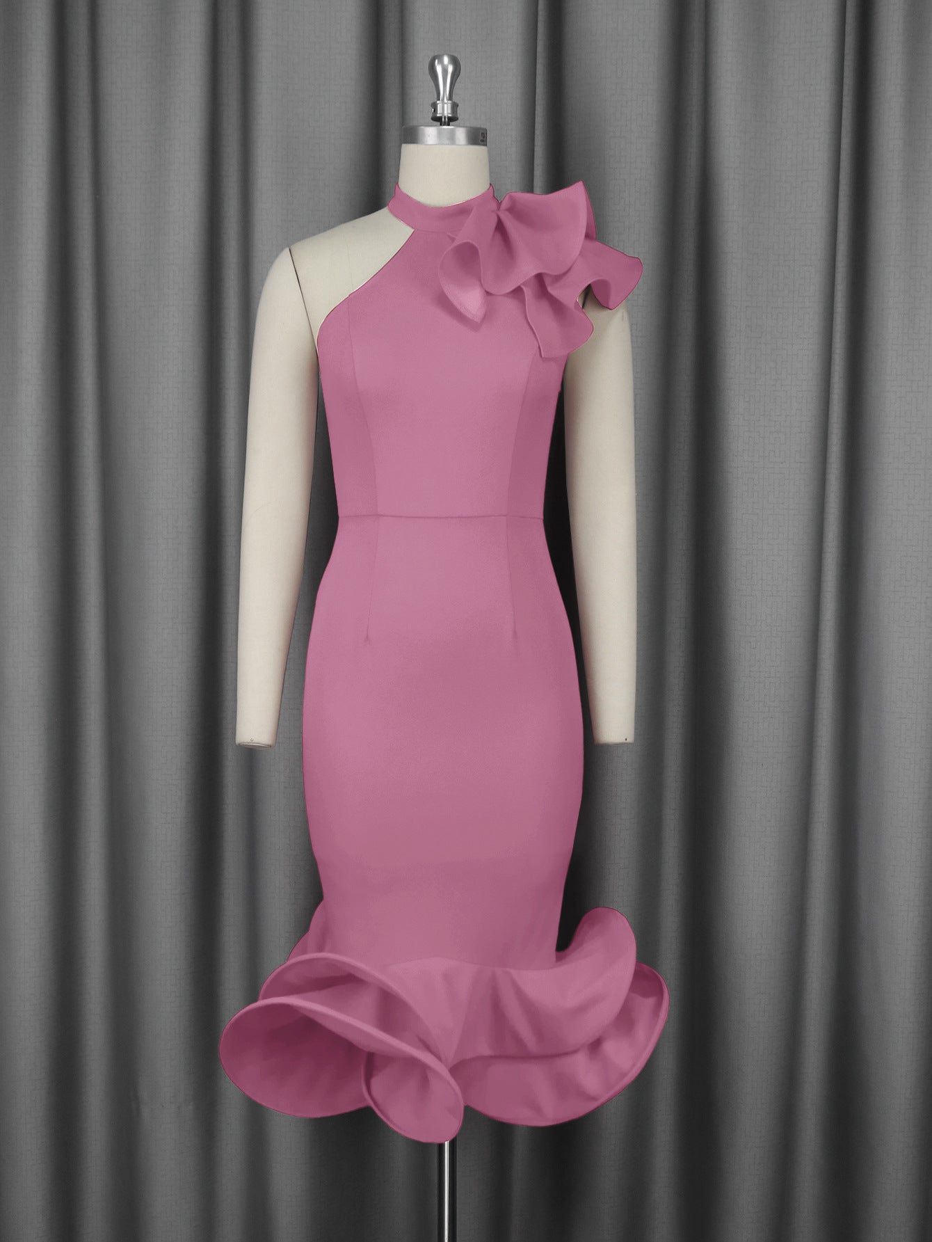 Elegant off Shoulder Ruffled Hem Cocktail Evening Dress