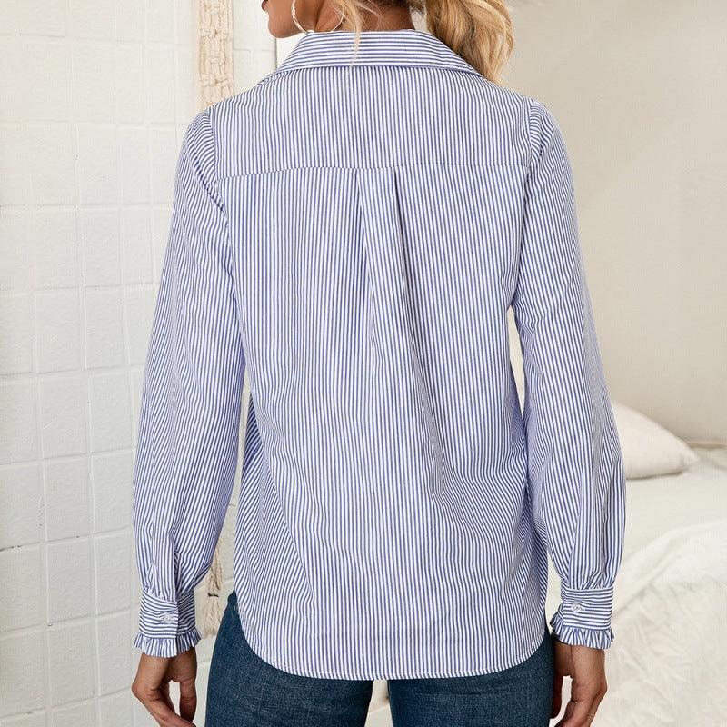 Casual Ruffle Sleeve Collared Shirt