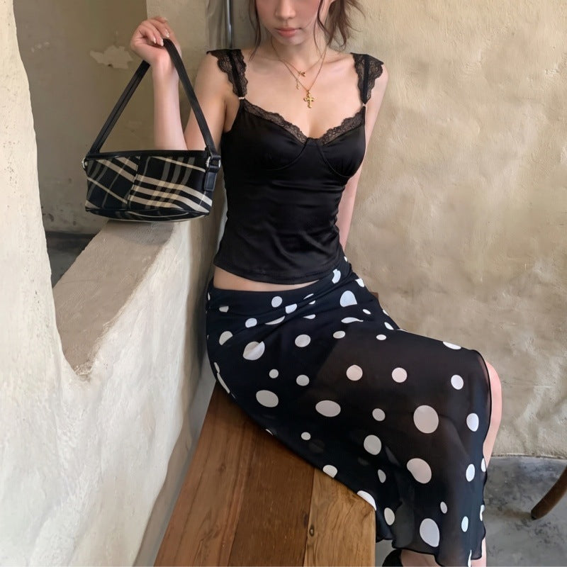 Women Sexy Mesh Polka Dot Skirt