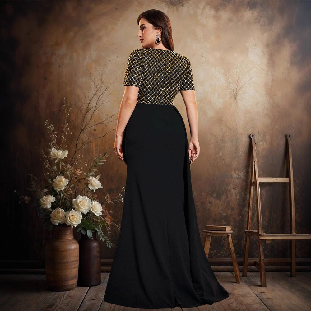 Plus Size V neck Short Sleeve Elegant Party Dress