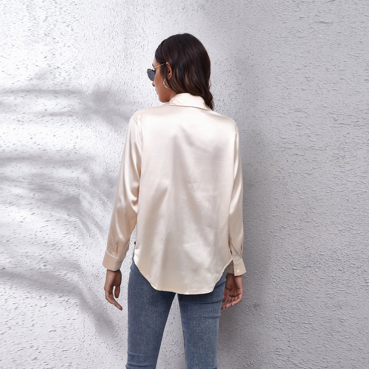 Popular Satin Women Long Sleeve Shirt