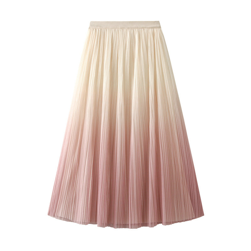 Women Elegant Graceful Gradient Color Pleated Skirt - Venus Trendy Fashion Online