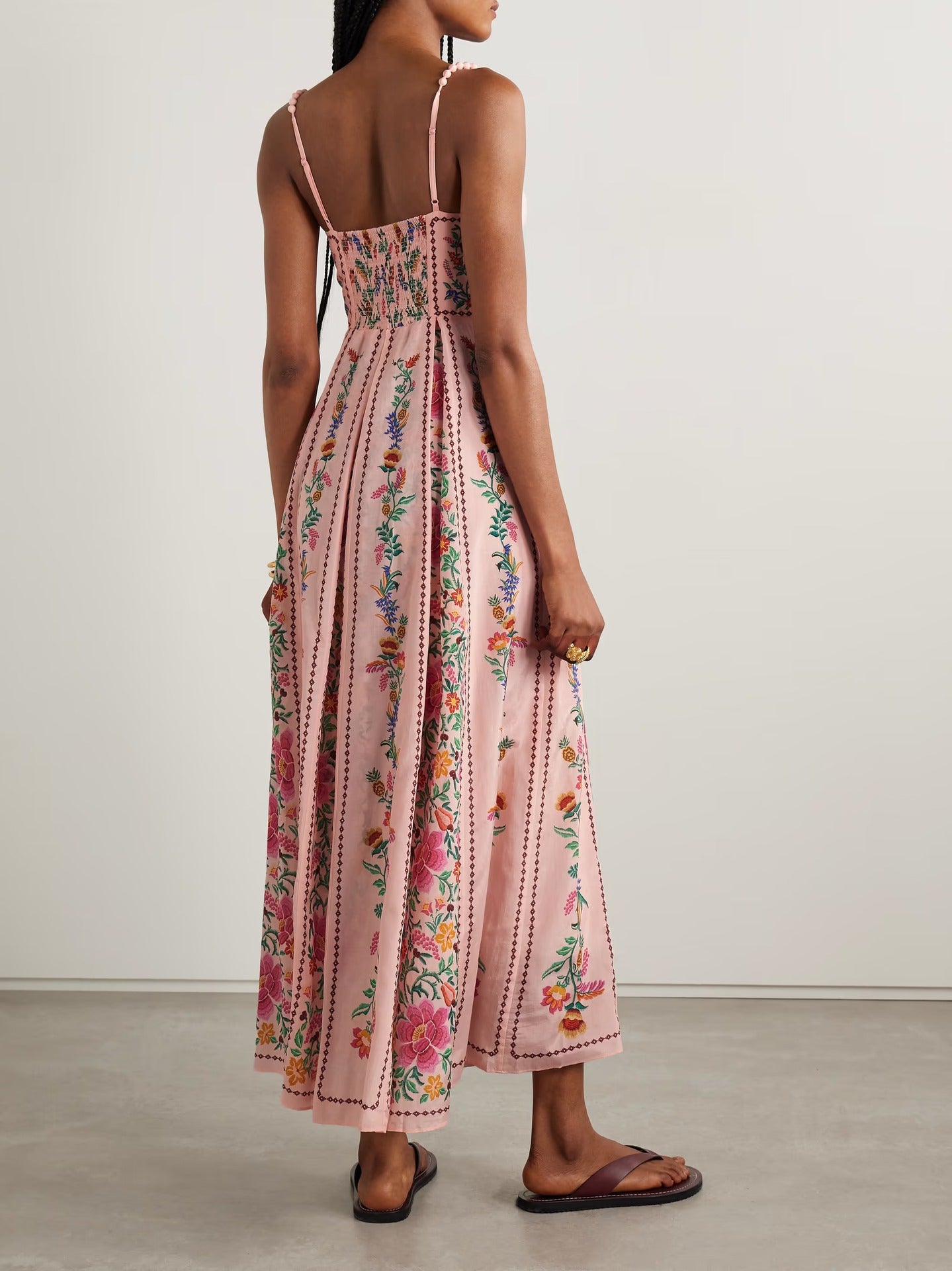 Sexy Decorative Beads Sling Positioning Print Holiday Dress