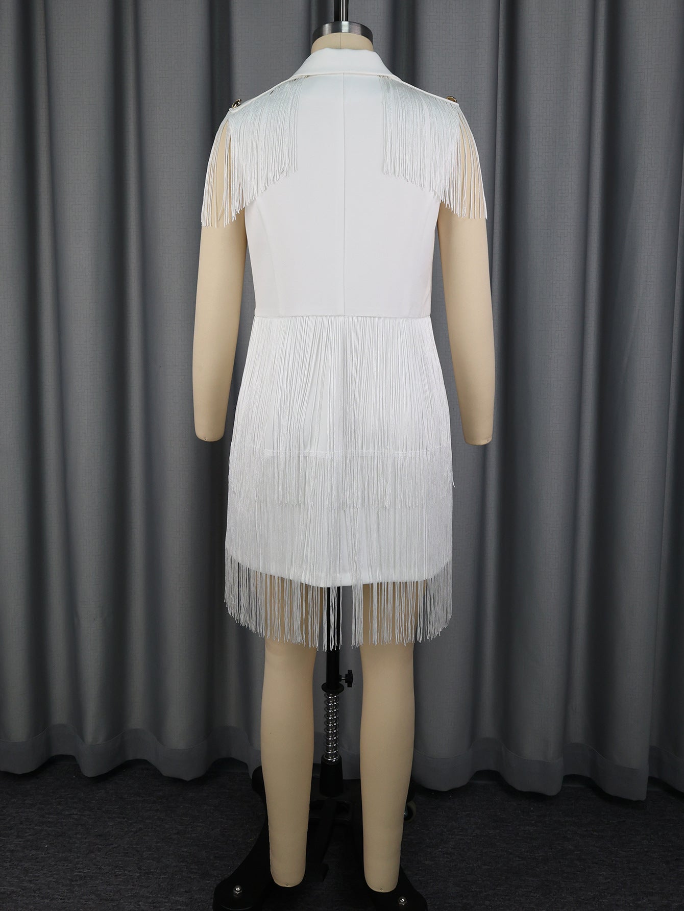 V neck Double Breasted Waist-Tight Tassel Hem Office Dresses
