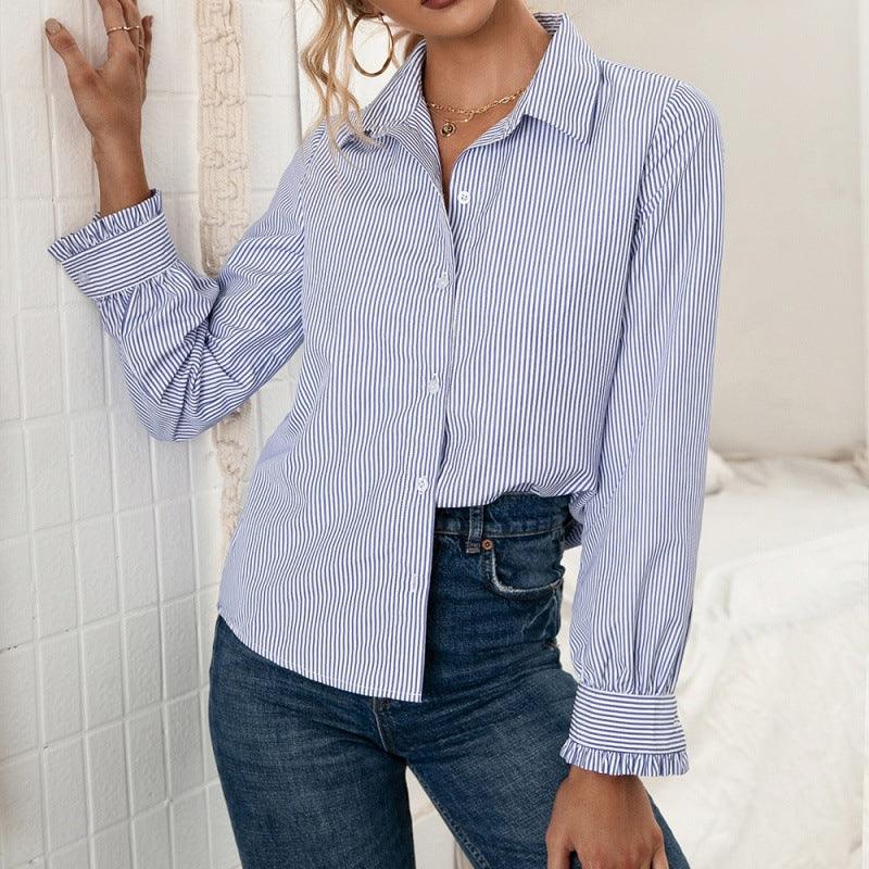 Casual Ruffle Sleeve Collared Shirt