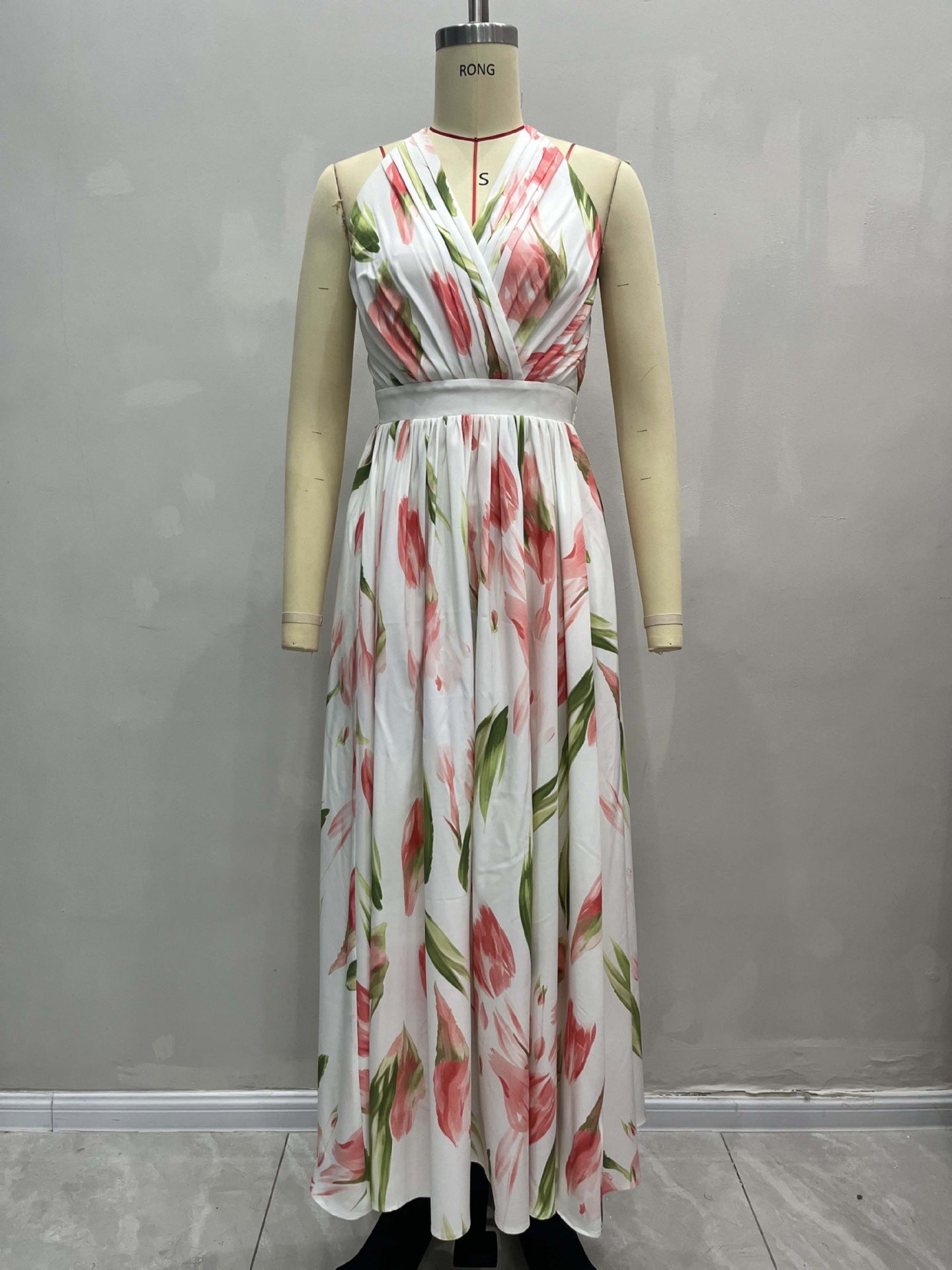 Summer V neck Backless Waist Trimming Elegant A line Dress