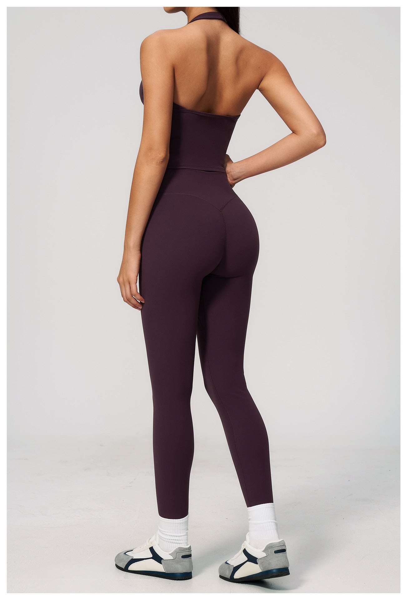 Brushed Deep V Plunge Halter High Waist Yoga Clothes