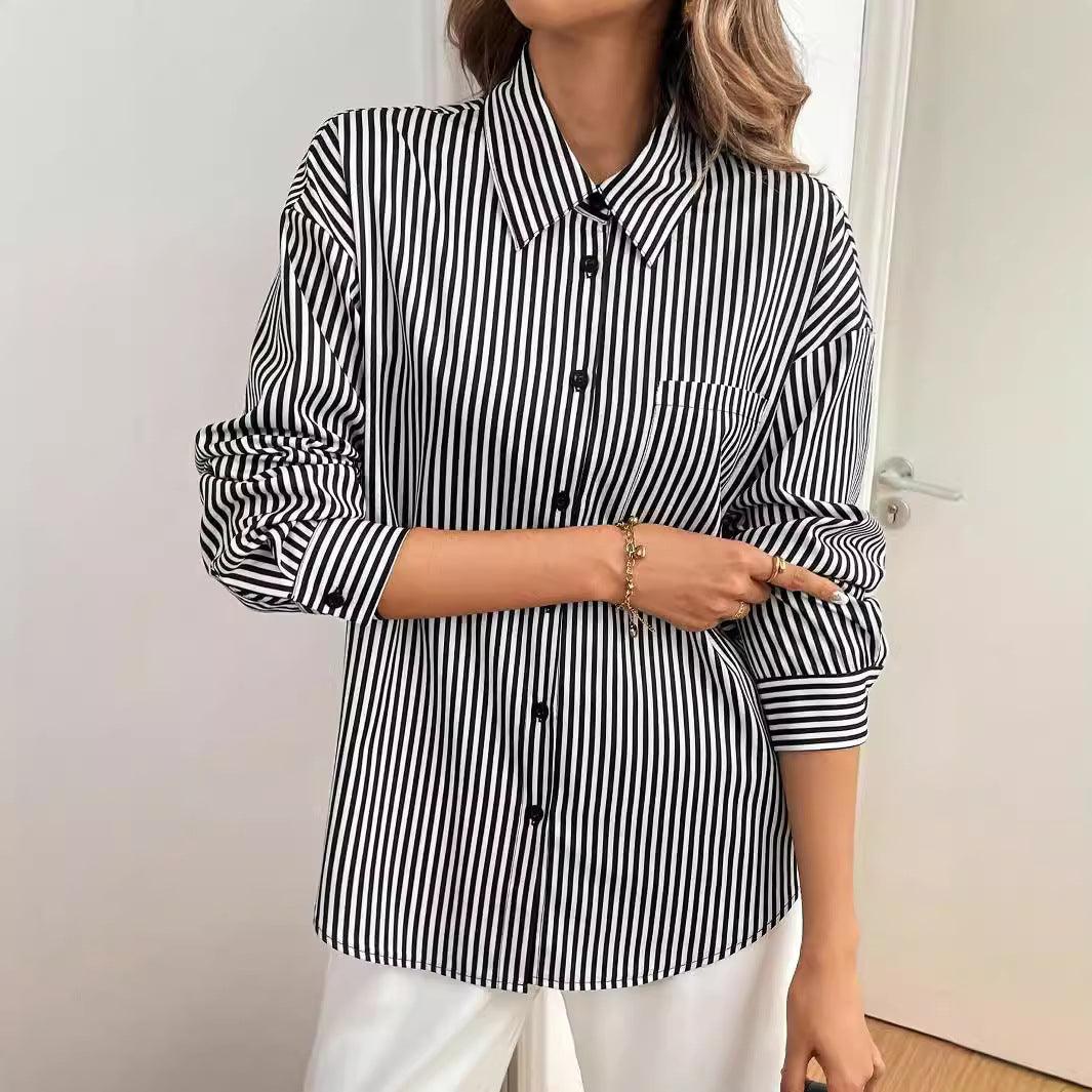 Elegant Women Striped Printed Long Sleeve Shirt - Venus Trendy Fashion Online