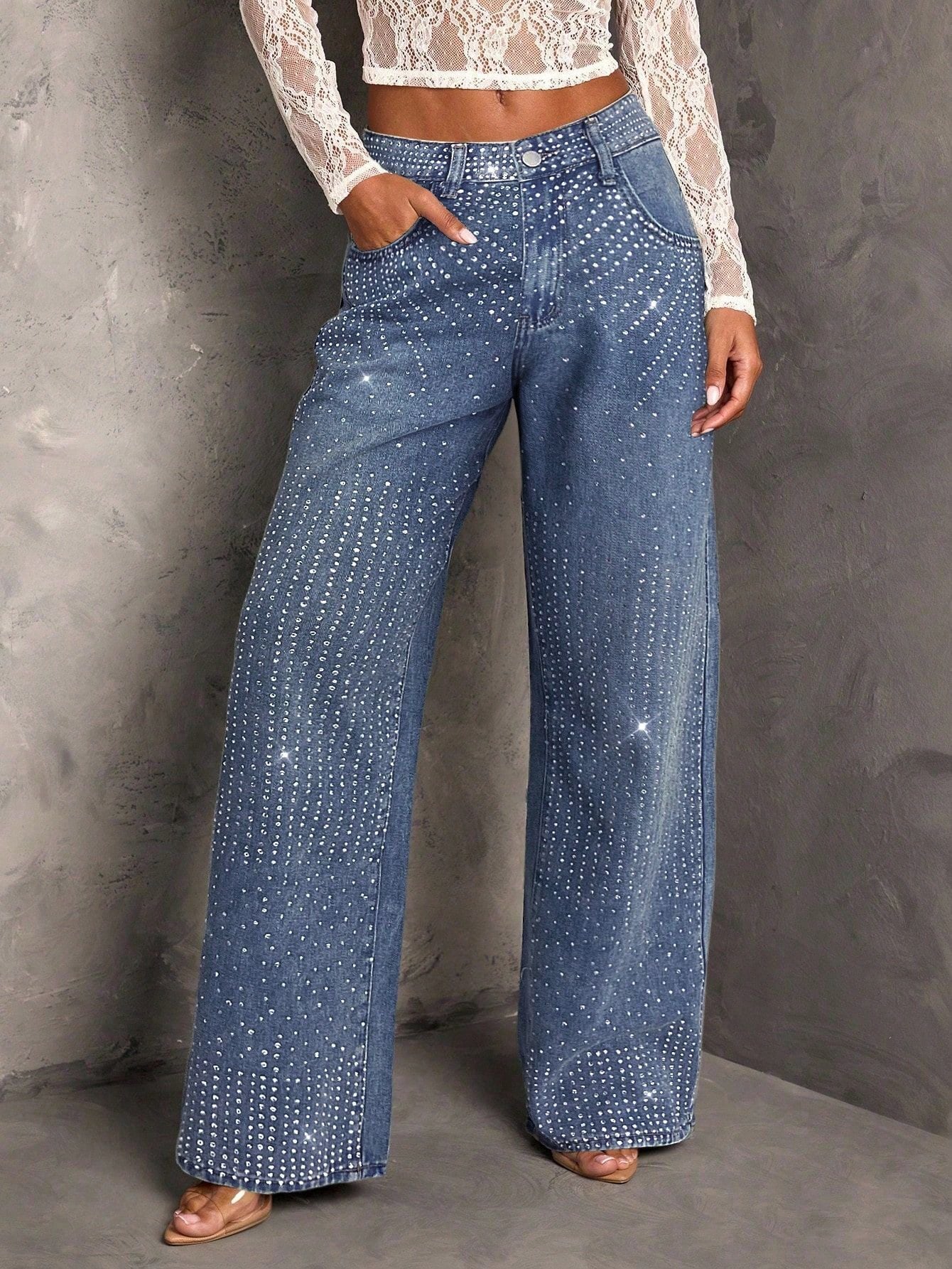 Women Mid Waist Elastic Irregular Asymmetric Jeans