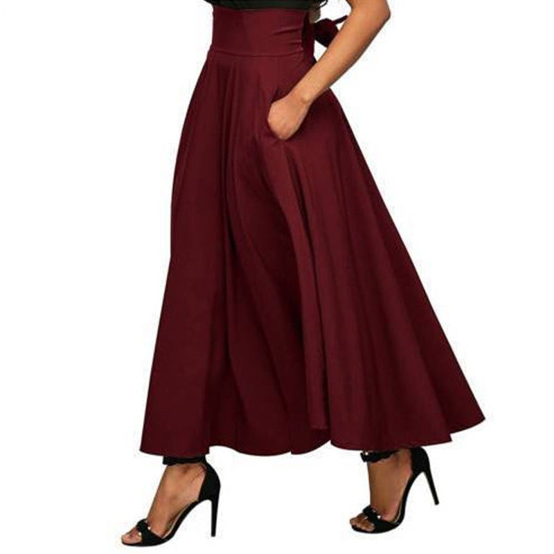 Women Solid Color Lace up Ankle Waist Slimming Maxi Skirt - Venus Trendy Fashion Online