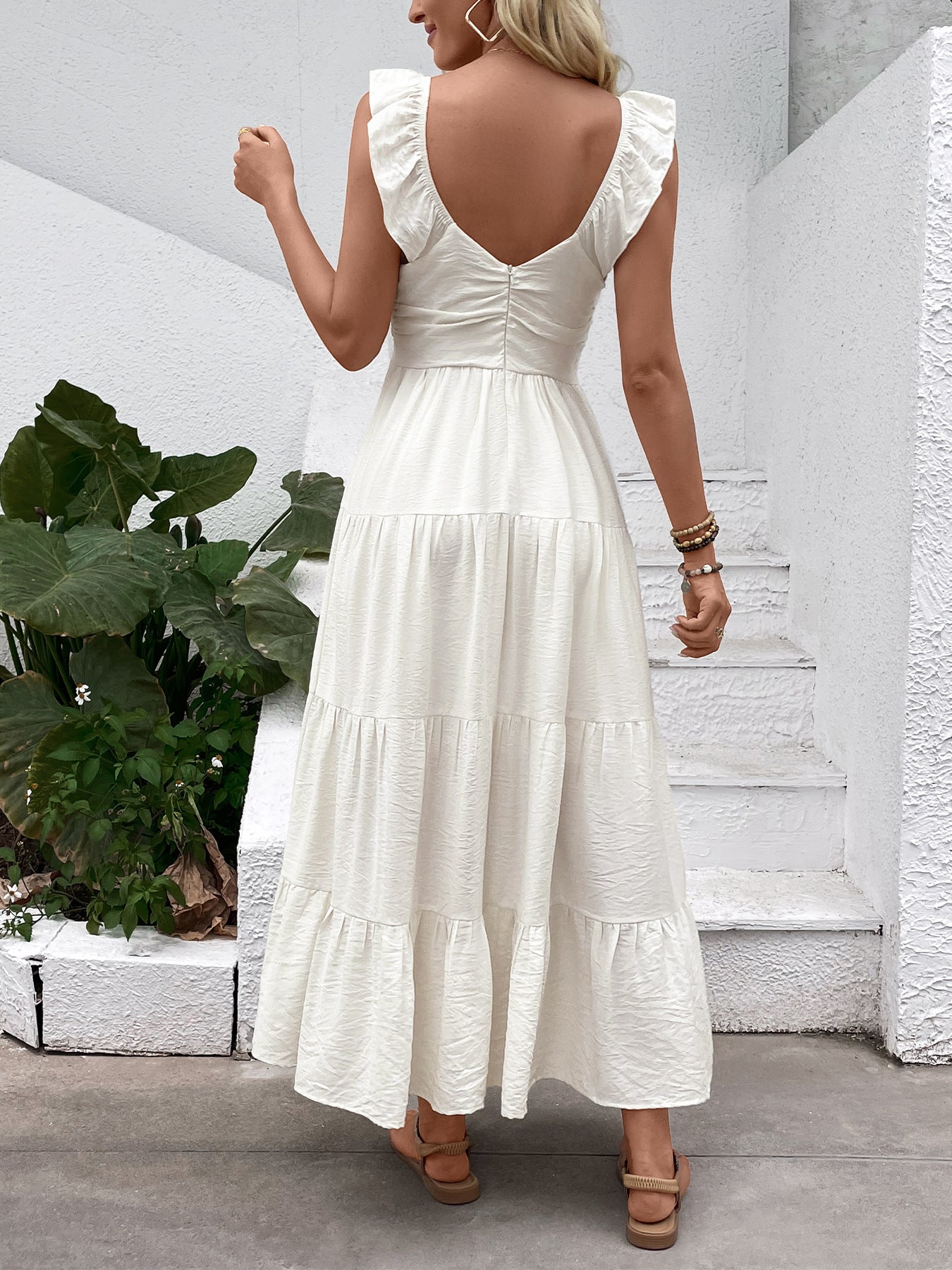 Casual Simple Sleeveless V neck Vacation Dress