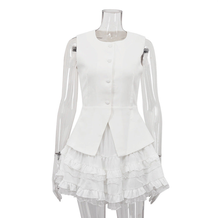 Women High Grade Sleeveless Vest Skirt Two Piece Sets