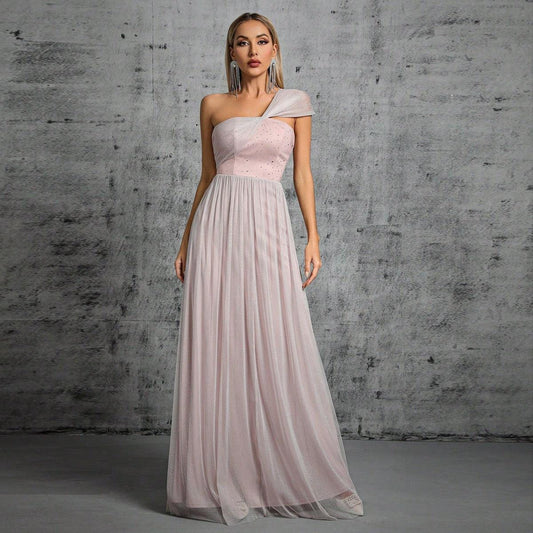 Women One Shoulder Waist Slimming Elegant Dress