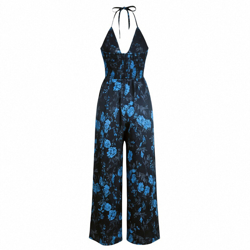 Women Summer Printed High Waist Wide Leg Jumpsuit