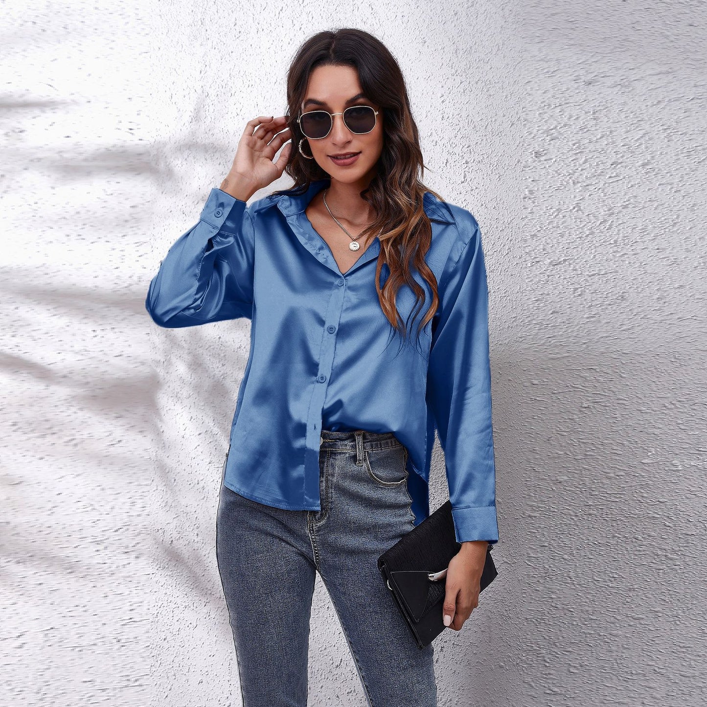 Popular Satin Women Long Sleeve Shirt
