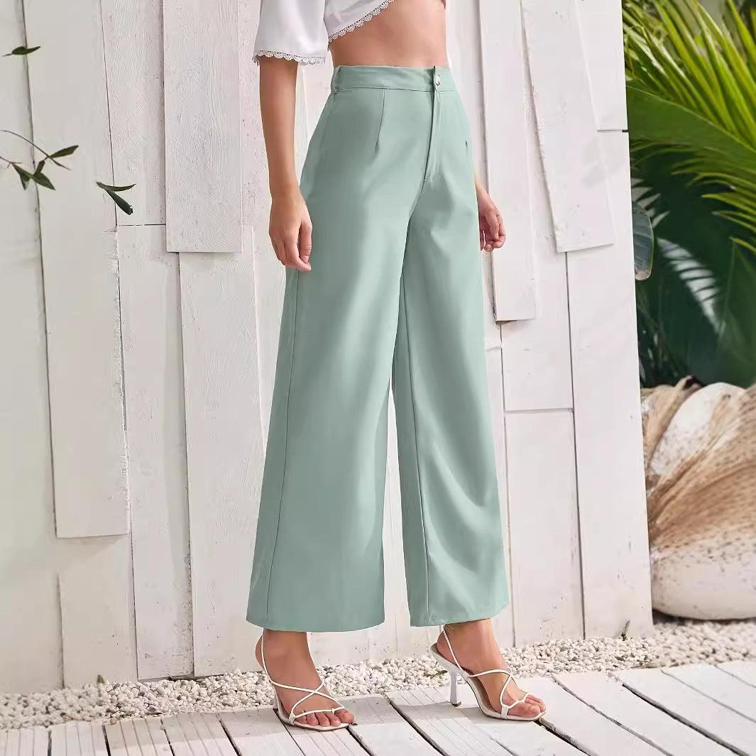 Women High Waist Drooping Straight Leg Pants - Venus Trendy Fashion Online