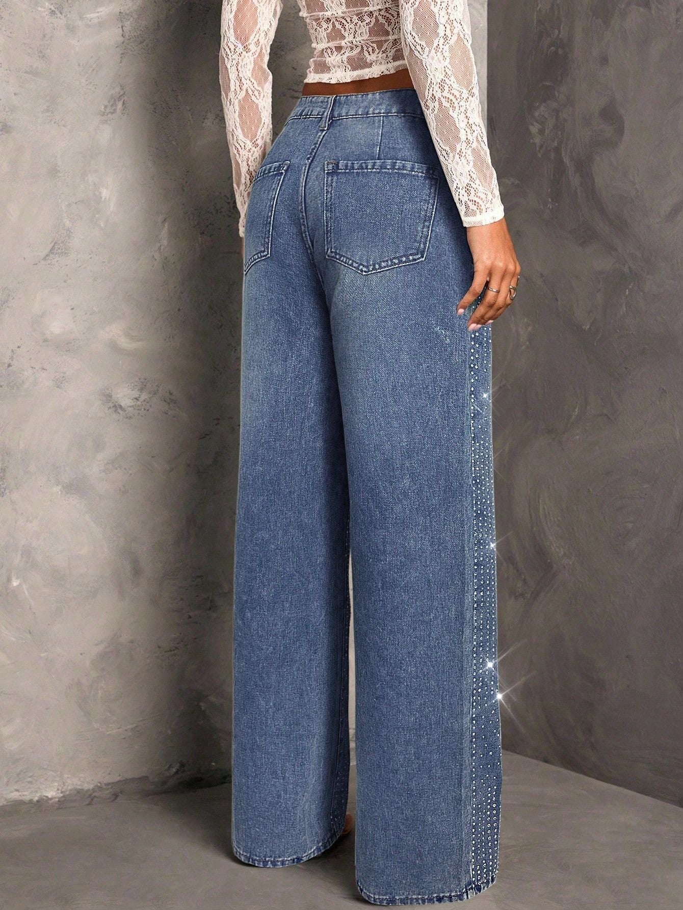 Women Mid Waist Elastic Irregular Asymmetric Jeans