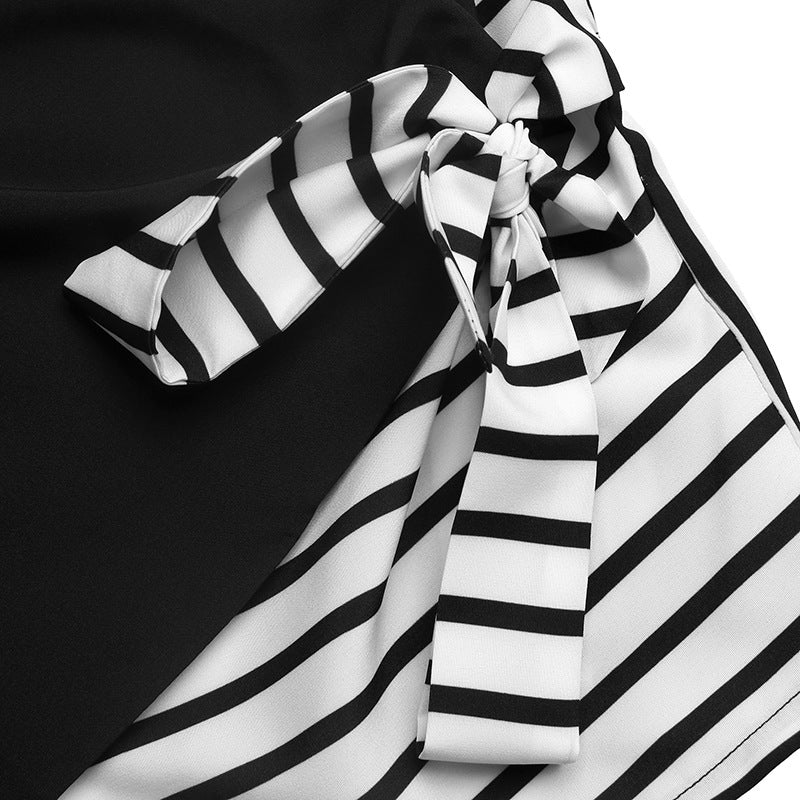 Casual Long Sleeve Cinched Striped V neck Shirt