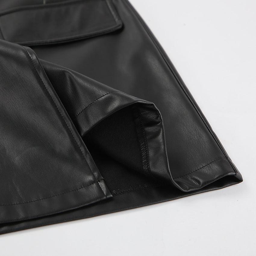 Sexy Artificial Leather A Swing High Waist Leather Skirt - Venus Trendy Fashion Online