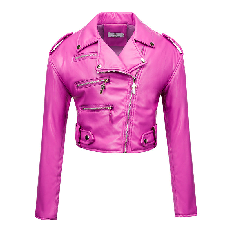 Women Leather Short Cotton High Waist Jacket