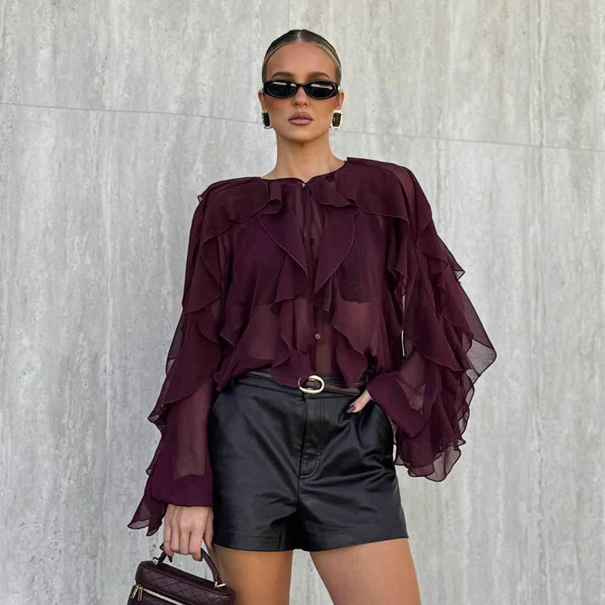 Luxury French Layered Ruffled Chiffon Blouses