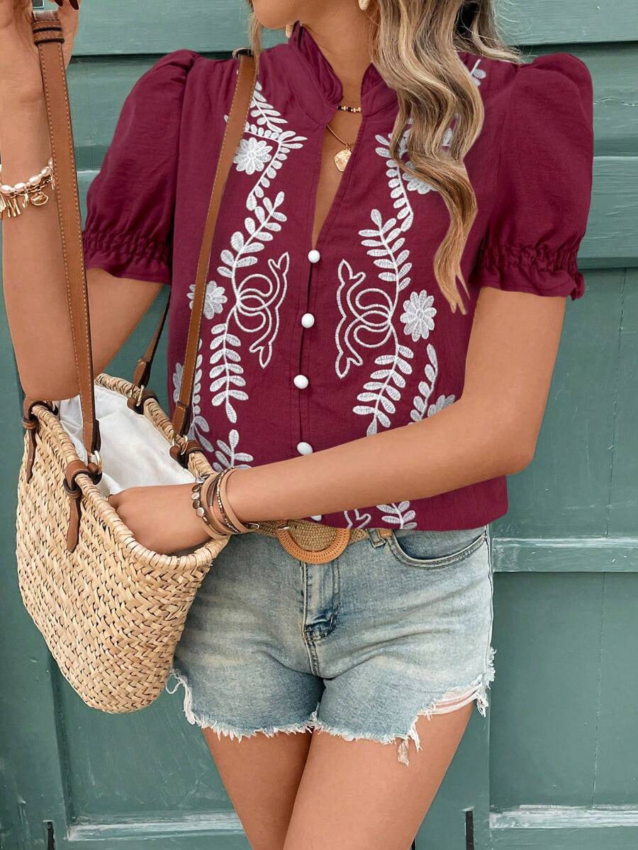 Summer Cotton Embroidered Cardigan T shirt