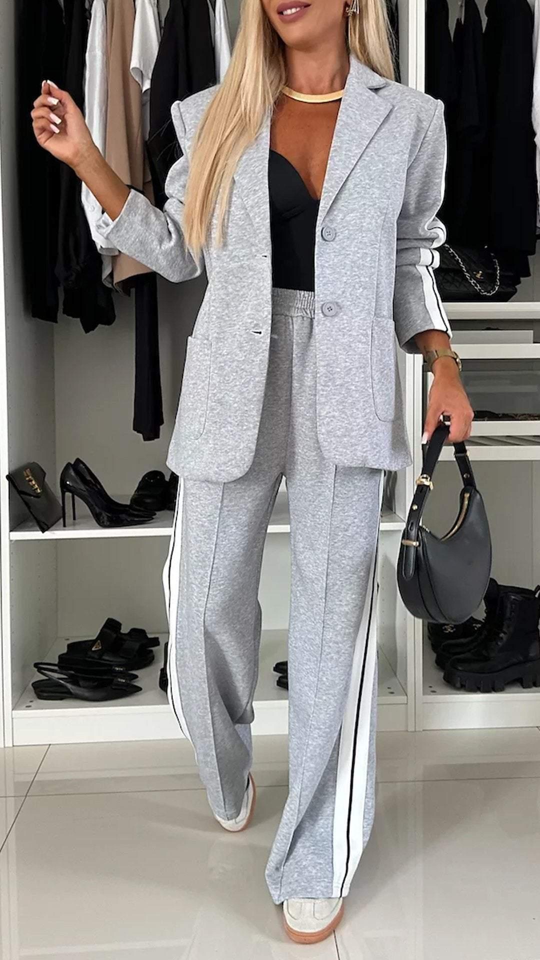 Women Long Sleeve Collared Casual Suit - Venus Trendy Fashion Online