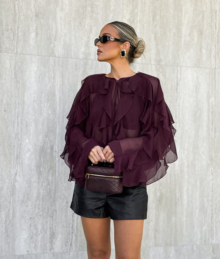 Luxury French Layered Ruffled Chiffon Blouses