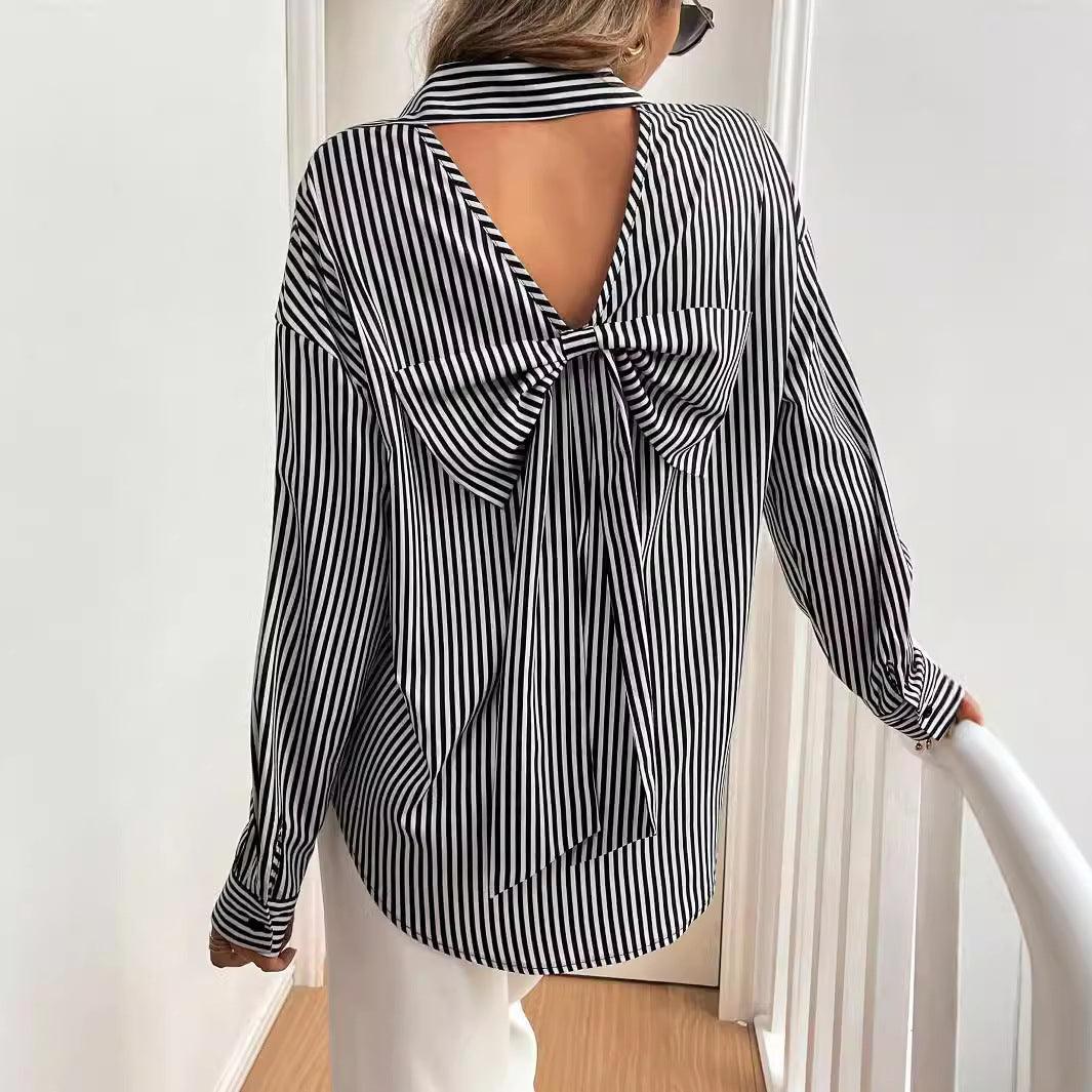 Elegant Women Striped Printed Long Sleeve Shirt - Venus Trendy Fashion Online