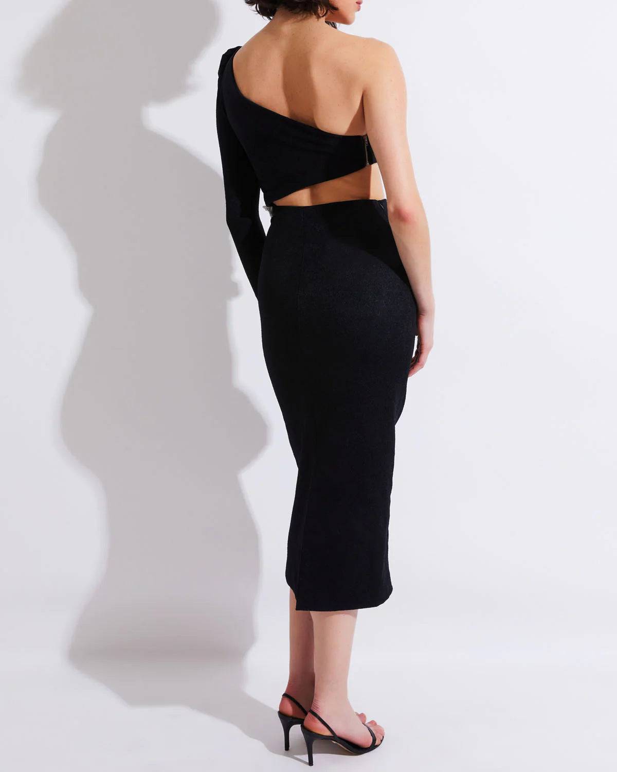 Winter Black Long Sleeve Single Piece Diagonal Collar Dress - Venus Trendy Fashion Online