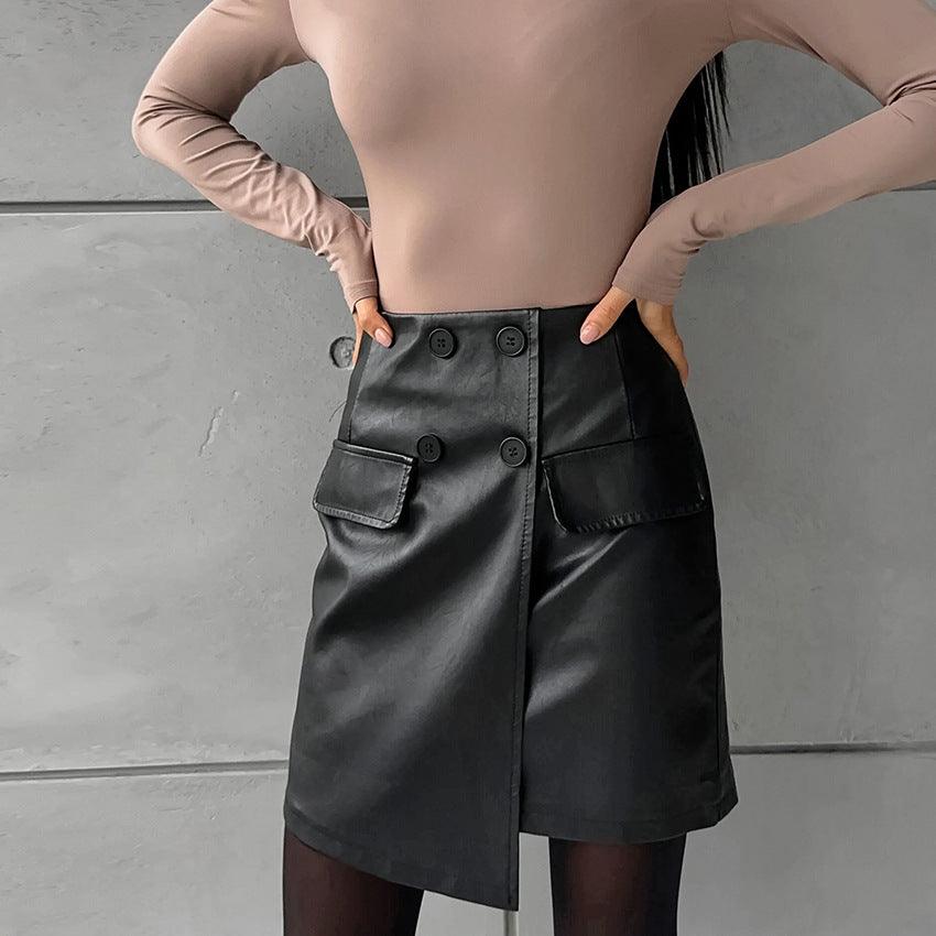 Sexy Artificial Leather A Swing High Waist Leather Skirt - Venus Trendy Fashion Online