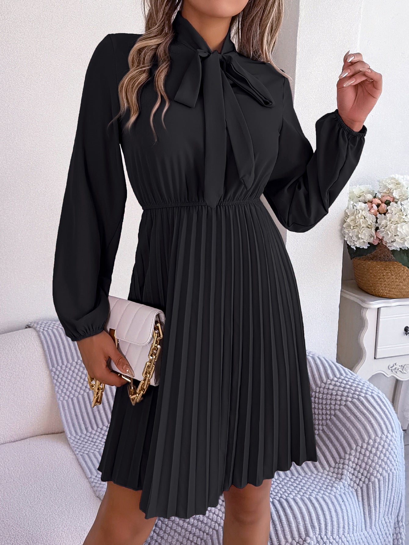 Autumn Winter Elegant Tied Waist Dress - Venus Trendy Fashion Online