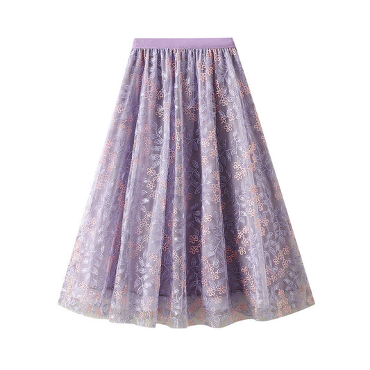 Mori Embroidered Elastic Waist Slim Skirt