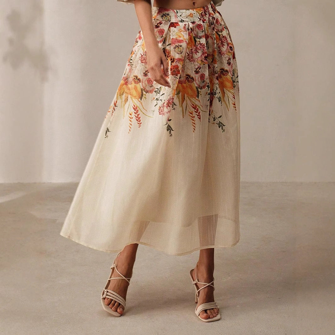 Summer Women Digital Printing High Waist Half Tulle Skirt