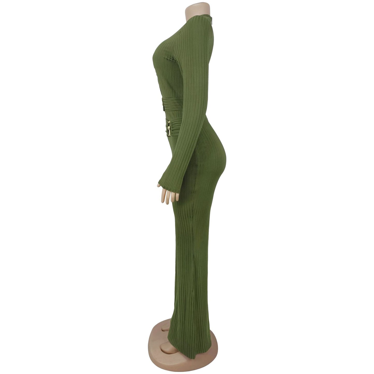 Women Sunken Stripe Hollow Out Casual Office Jumpsuit