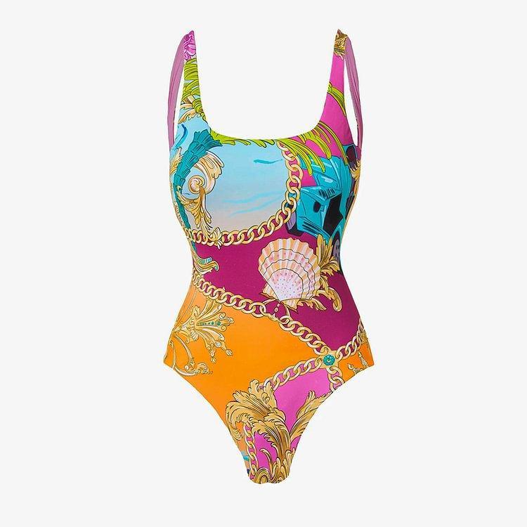 Printed Contrast Color One Piece Swimsuit Sets - Venus Trendy Fashion Online