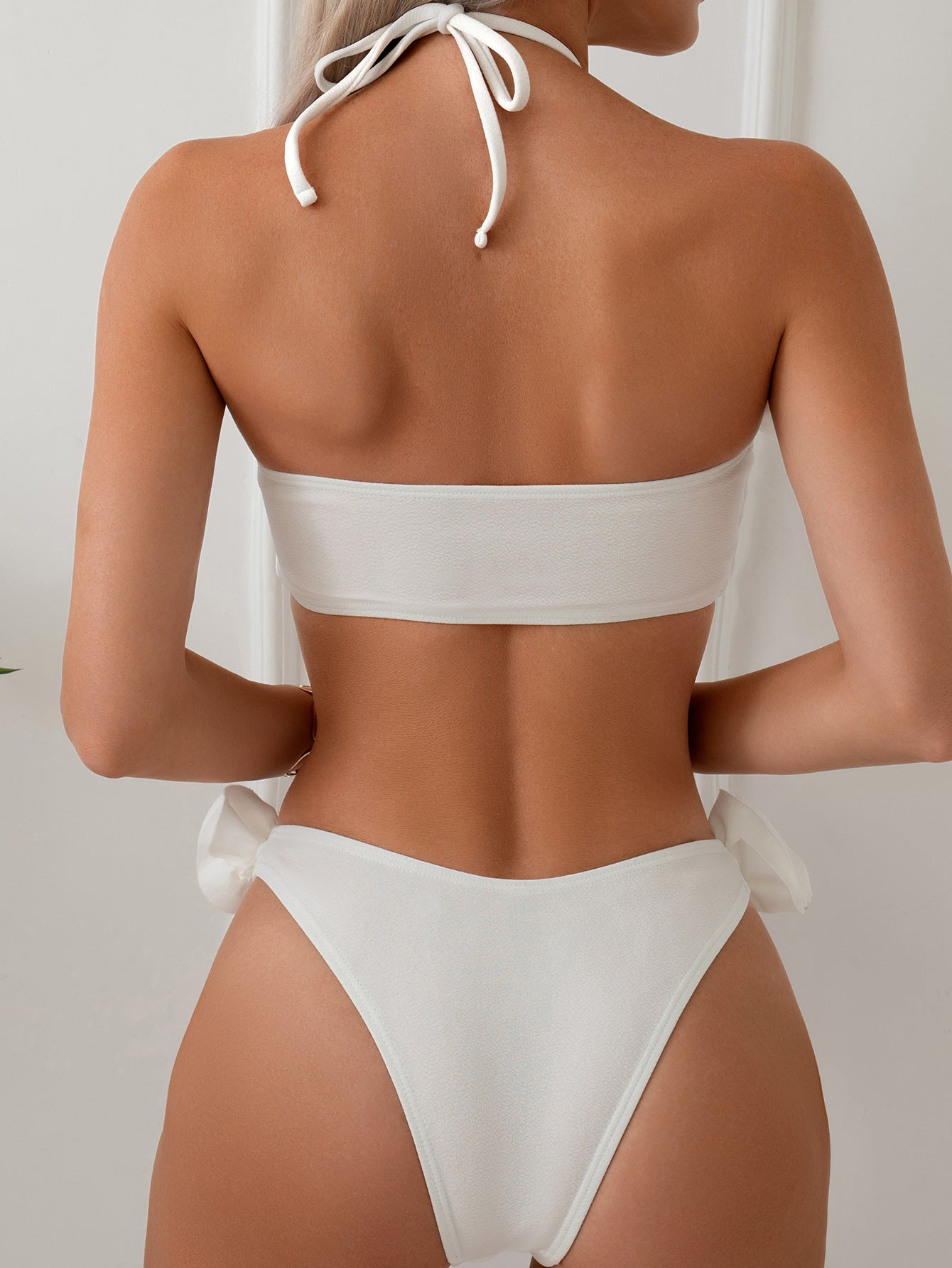 Women Three Dimensional Floral Halter Lace up Swimsuit