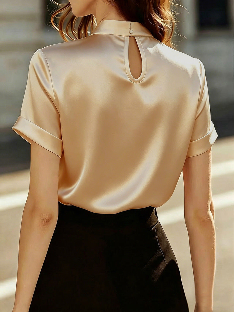 Women Summer Beaded Short Sleeve French Shirt