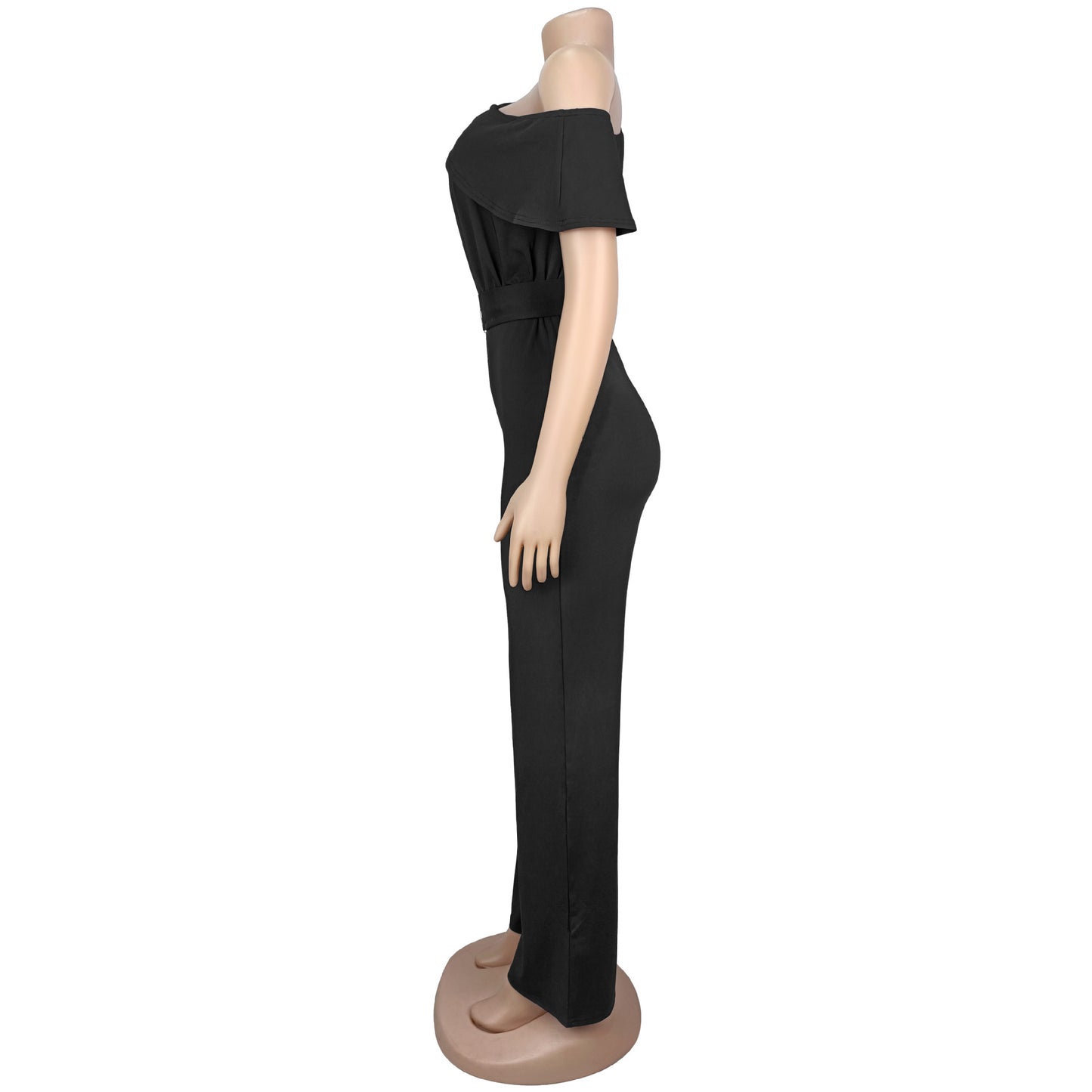 Women Elegant Shoulder Belt Solid Color Jumpsuit