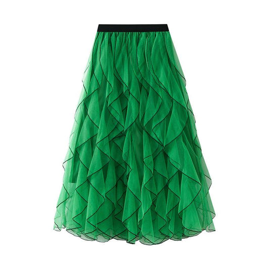 Autumn Wave Pattern Fairy Mesh Ruffled Skirt - Venus Trendy Fashion Online